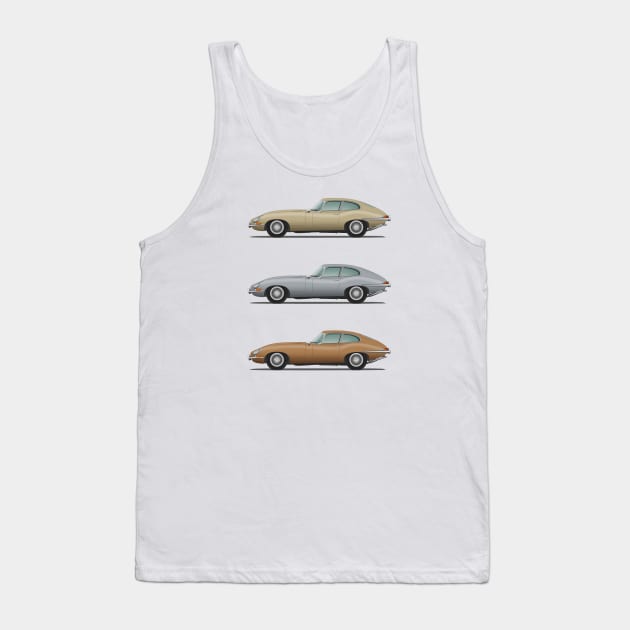 Jaguar E Type Fixed Head Coupe Gold Silver And Bronze Tank Top by SteveHClark